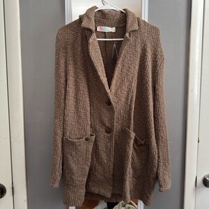 Free People Beach Reign Textured Knit Blazer in Brown Size Small